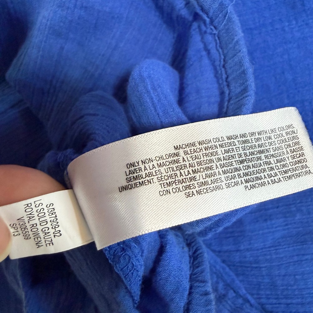 Old Navy Womens XS Royal Blue Cotton Gauze 3/4 Lettuce Hem Sleeve Blouse Top Off - Picture 8 of 10